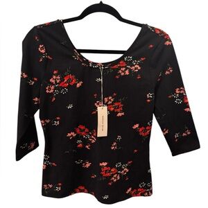 Rebecca Taylor Black Floral Top $195 MSRP